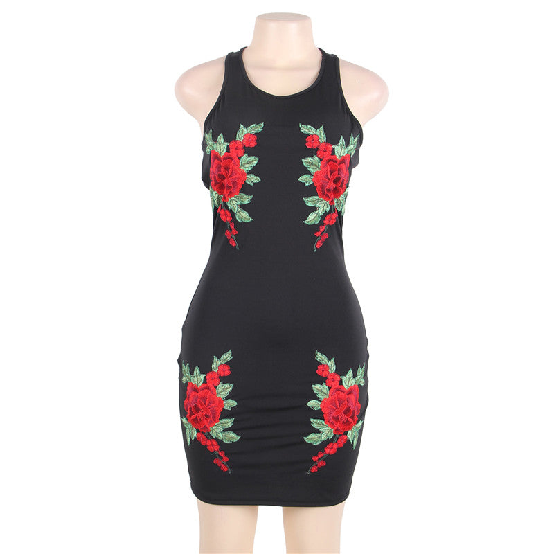 Black Floral Detailing on Sleeveless Mini Dress from Rachael K