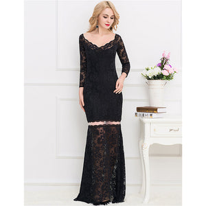 Black Lace Dress with 3/4 Sleeves - Perfect for Formal Events
