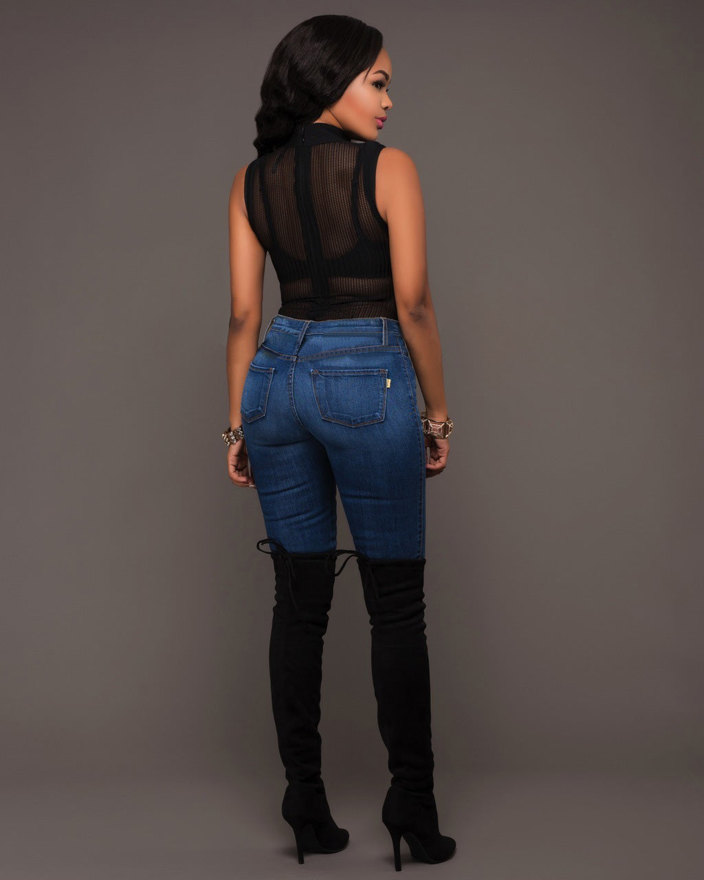 Effortless Style: Model Wearing Black Bodysuit by Rachael K