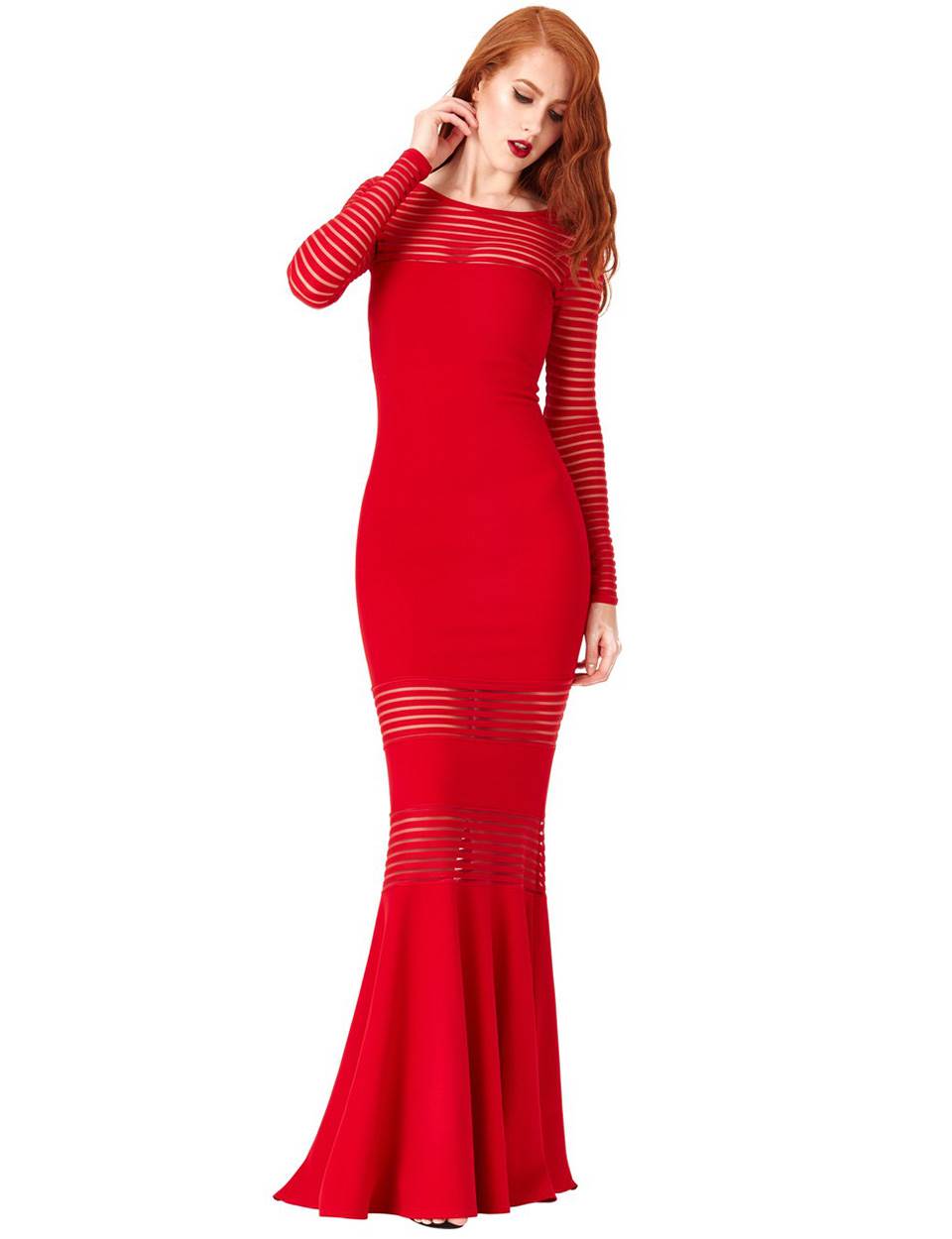 Effortlessly Striking: Red Sheer Panel Bodycon Dress