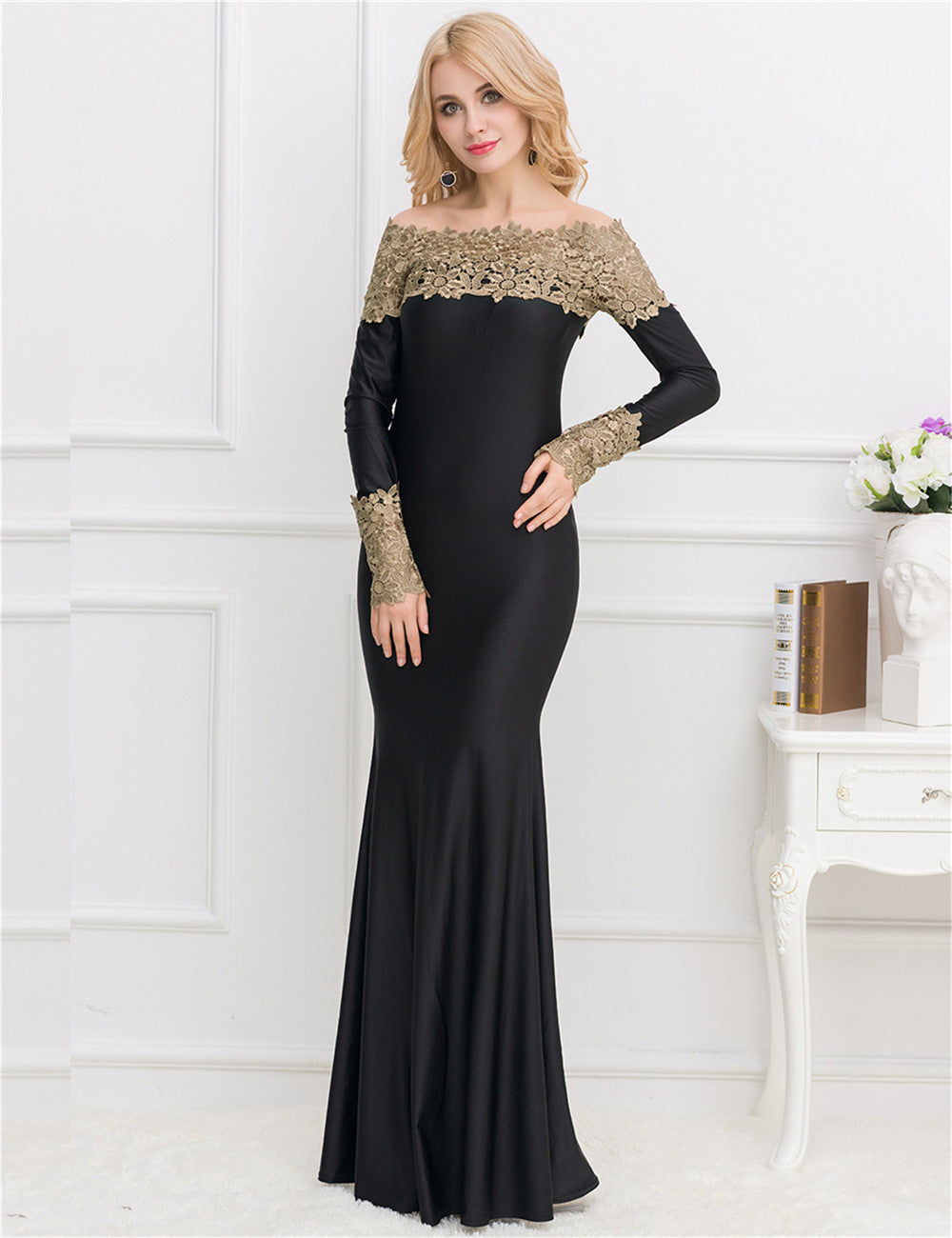 Elegant Back Detail on Rachael K Embroidered Maxi Dress