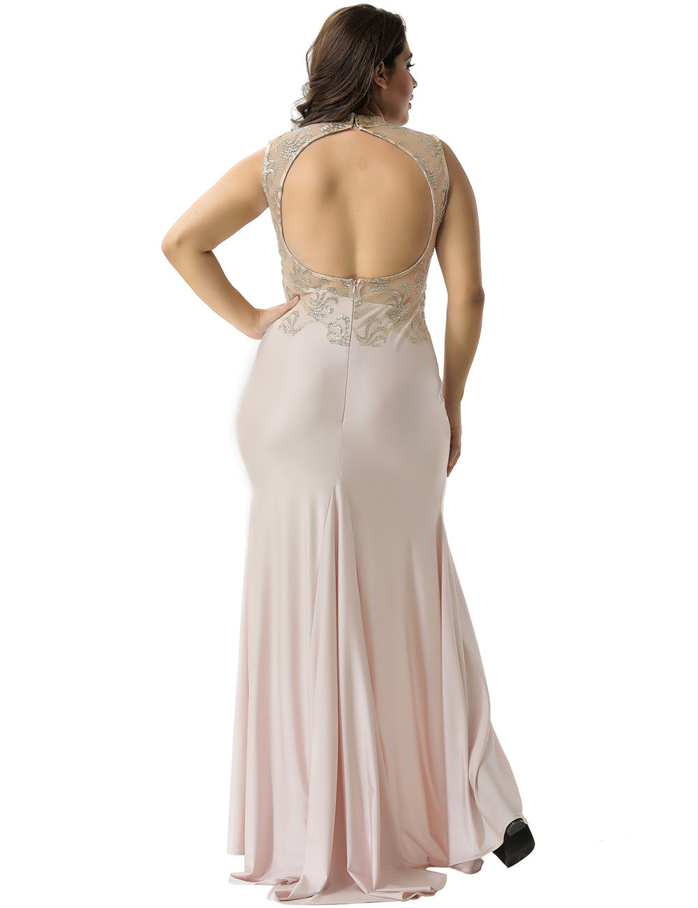 Elegant Back Detail on Rachael K Maxi Dress with High Neck and Mesh