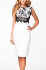 Load image into Gallery viewer, Elegant and Sophisticated in White Lace Dress with Black Overlay by Rachael K
