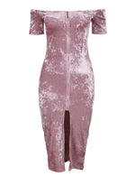 Load image into Gallery viewer, Luxurious Pink Velvet Fabric on the Off-Shoulder Dress by Rachael K
