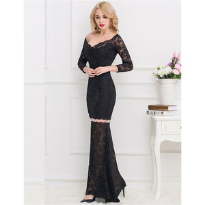 Model Wearing Black Lace Dress with Delicate Detailing