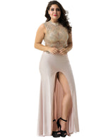 Load image into Gallery viewer, Model Wearing Rachael K Maxi Dress with High Neck and Mesh Detailing - Perfect for Formal Events
