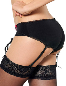 Black Open Crotch Ruffles Panty Garter Pink Bow Garter Suspender