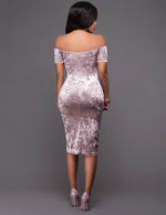 Load image into Gallery viewer, Playful Sophistication: Shop the Pink Velvet Off-Shoulder Dress
