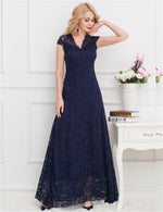 Load image into Gallery viewer, Plus Size Navy Maxi Dress with Lace Detailing and Long Sleeves by Rachael K
