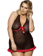 Load image into Gallery viewer, Sheer Mesh Satin Halter Babydoll Chemise Valentines Lingerie
