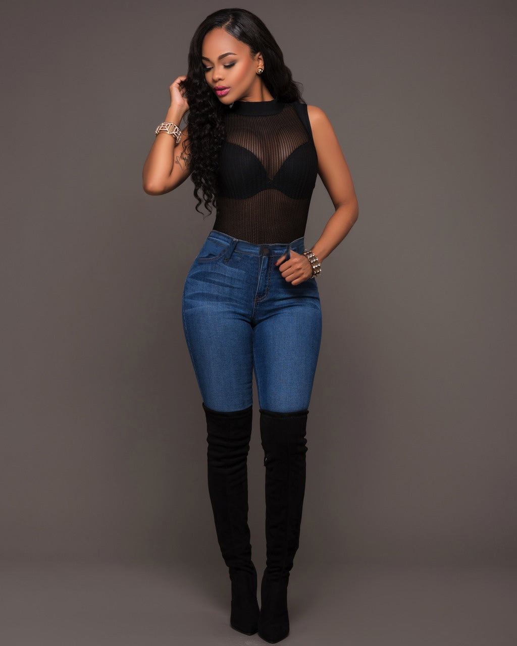 Rachael K: Black Bodysuit - Mesh, See-Through