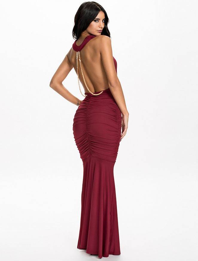 Ruby Red Halter Dress with Ruffles - Formal Evening Dress by Rachael K