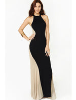 Load image into Gallery viewer, Shop Now: Black &amp; Nude Maxi Dress with Flattering Halter Neckline
