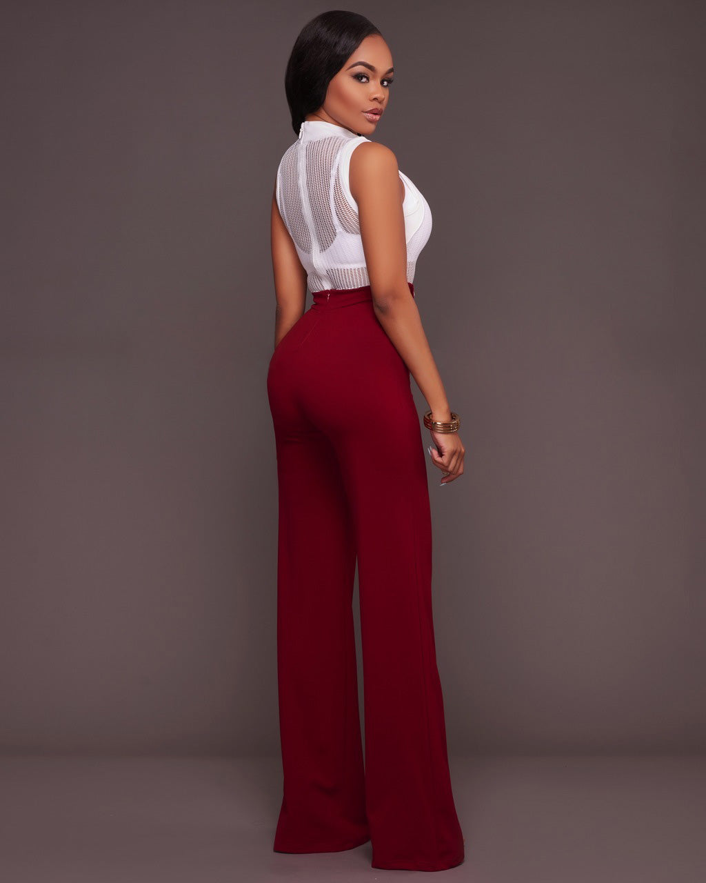 White Bodysuit with See-Through Mesh by Rachael K