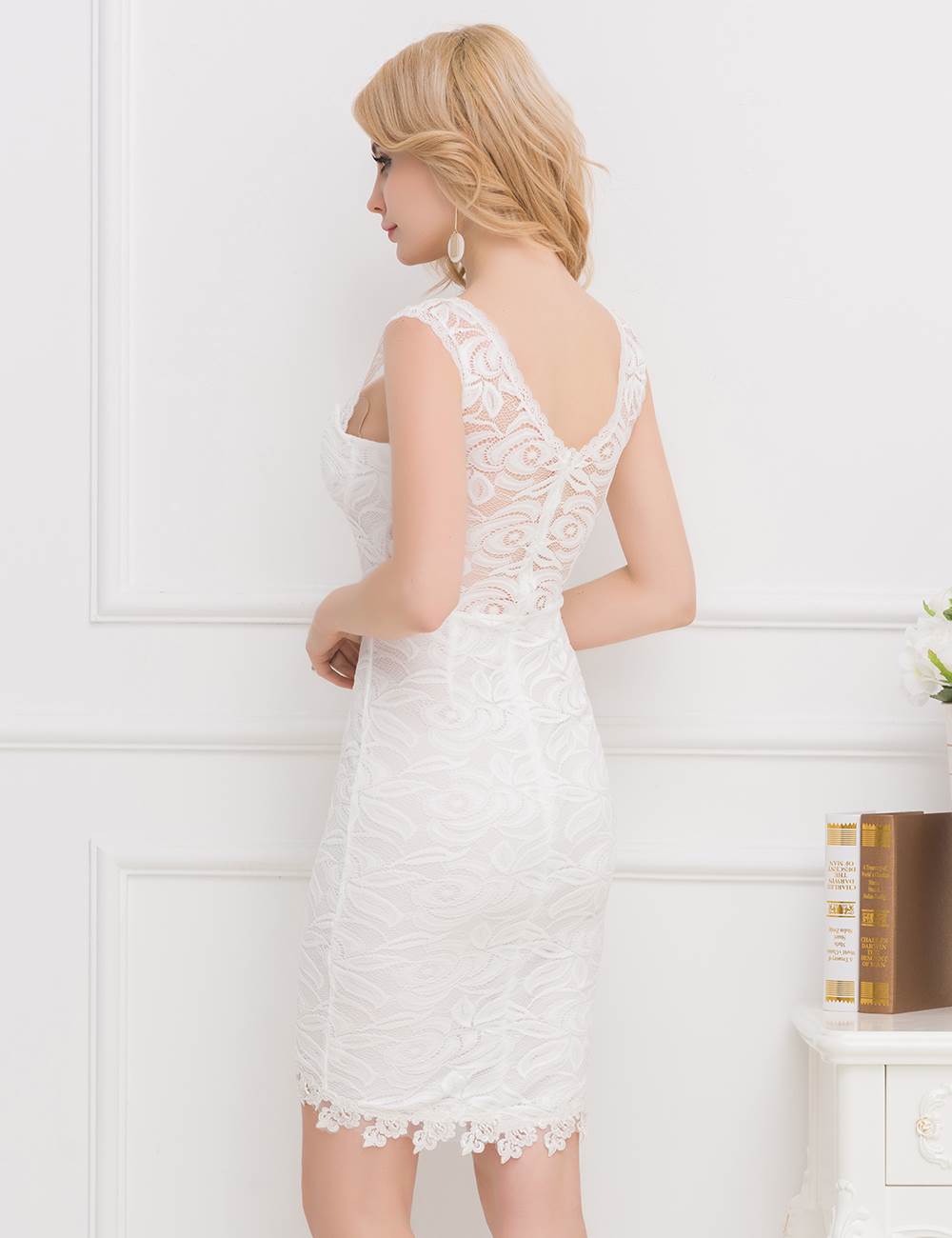White Lace Mini Dress - Featuring Zip Closure for Easy Wear