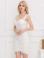 Load image into Gallery viewer, White Lace Mini Dress with Sleeveless Design and Zip Closure - Front View by Rachael K

