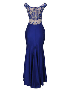 Blue Embroidered Off-the-Shoulder Maxi Dress - Elegant Formal Dress by Rachael K