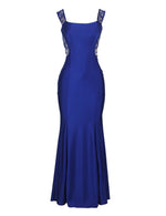 Load image into Gallery viewer, Confident and Elegant Look in Blue Embroidered Off-the-Shoulder Maxi Dress by Rachael K
