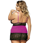 Load image into Gallery viewer, Curvy women&#39;s lace babydoll lingerie set with a sultry design in black, red, blue, or pink
