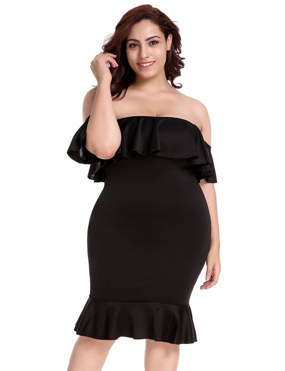 Elegant Black Dress with Off-Shoulder Neckline - Perfect for Evening Events