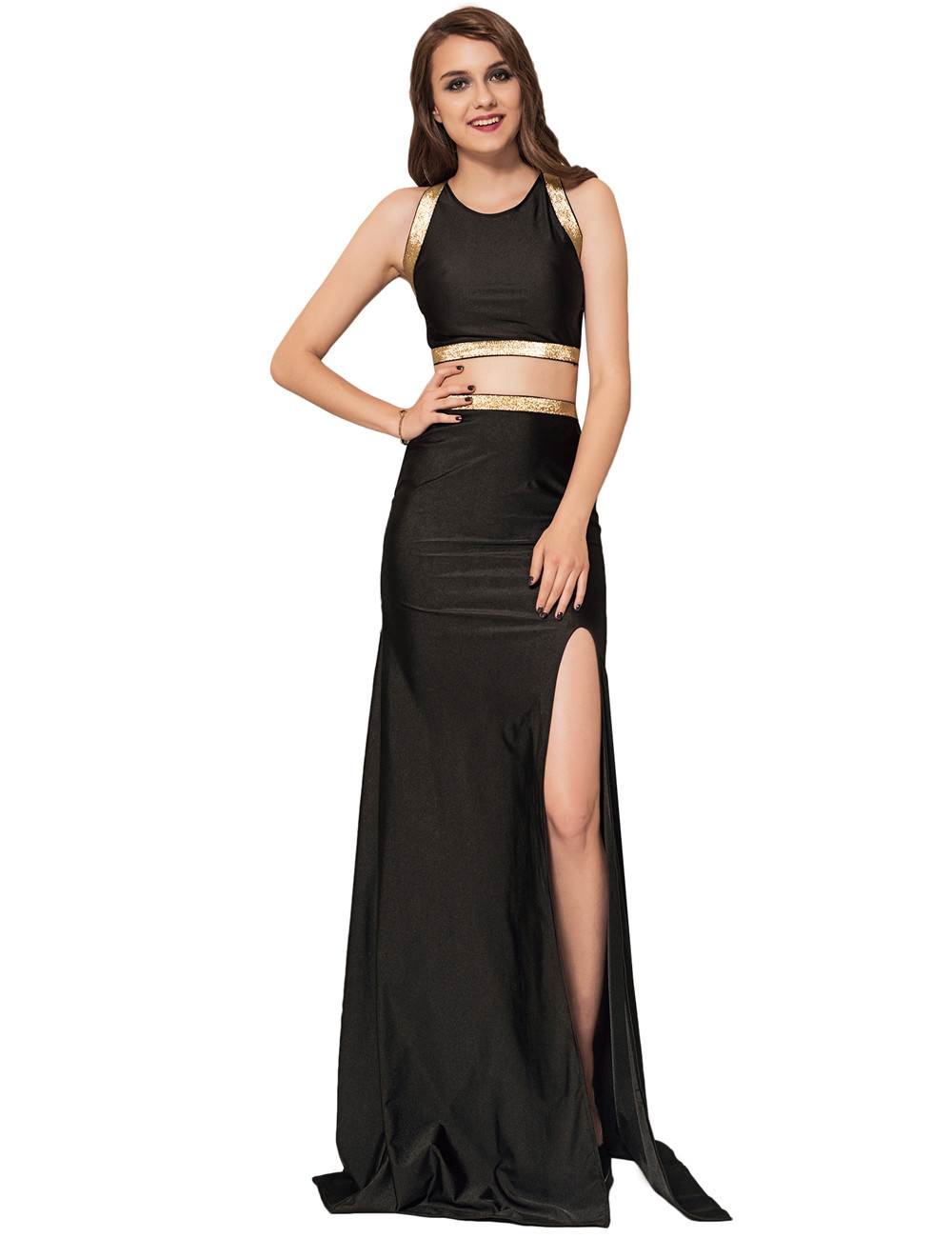 Elegant Look in Black Maxi Skirt with Gold Detailing by Rachael K