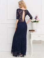 Load image into Gallery viewer, Elegant Navy Blue Open-Back Lace Maxi Dress – Timeless Evening Wear
