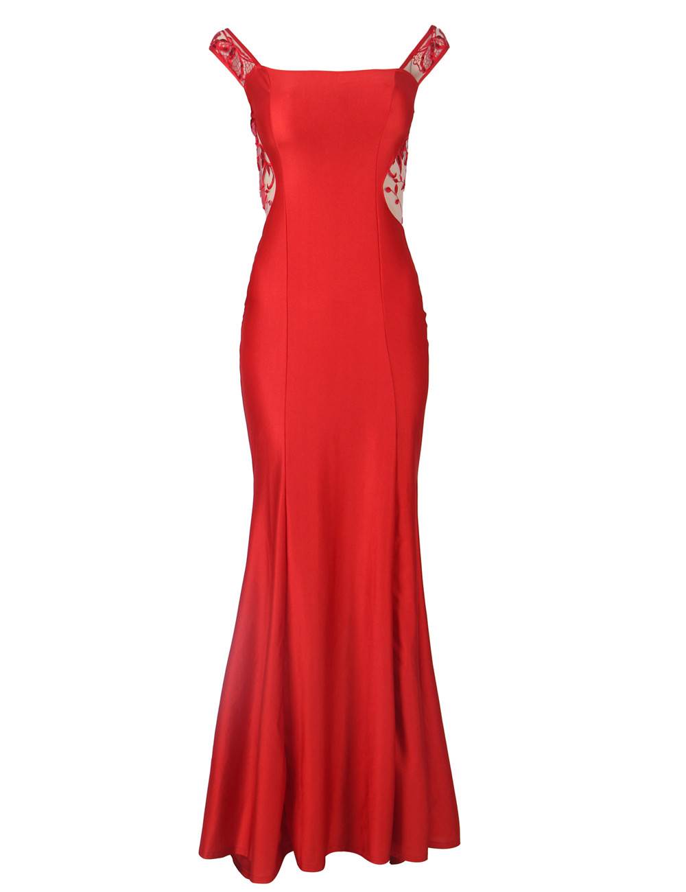 Elegant Red Embroidered Off-the-Shoulder Maxi Dress by Rachael K - Shop Now