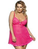 Load image into Gallery viewer, Elegant plus size lingerie chemise with lace accents, adjustable garter straps, and matching G-string, available in multiple colors.
