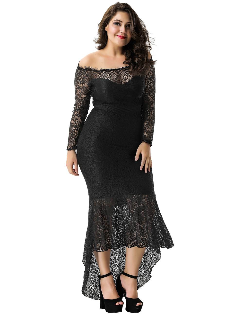 Shop Now: Fishtail Lace Evening Dress with Off-the-Shoulder Neckline - Rachael K