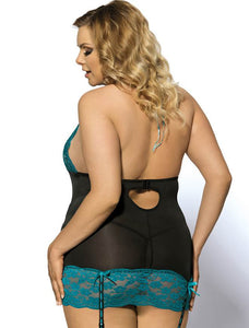Enchanting Embrace: Lace Halter Neck Babydoll & Garter Set