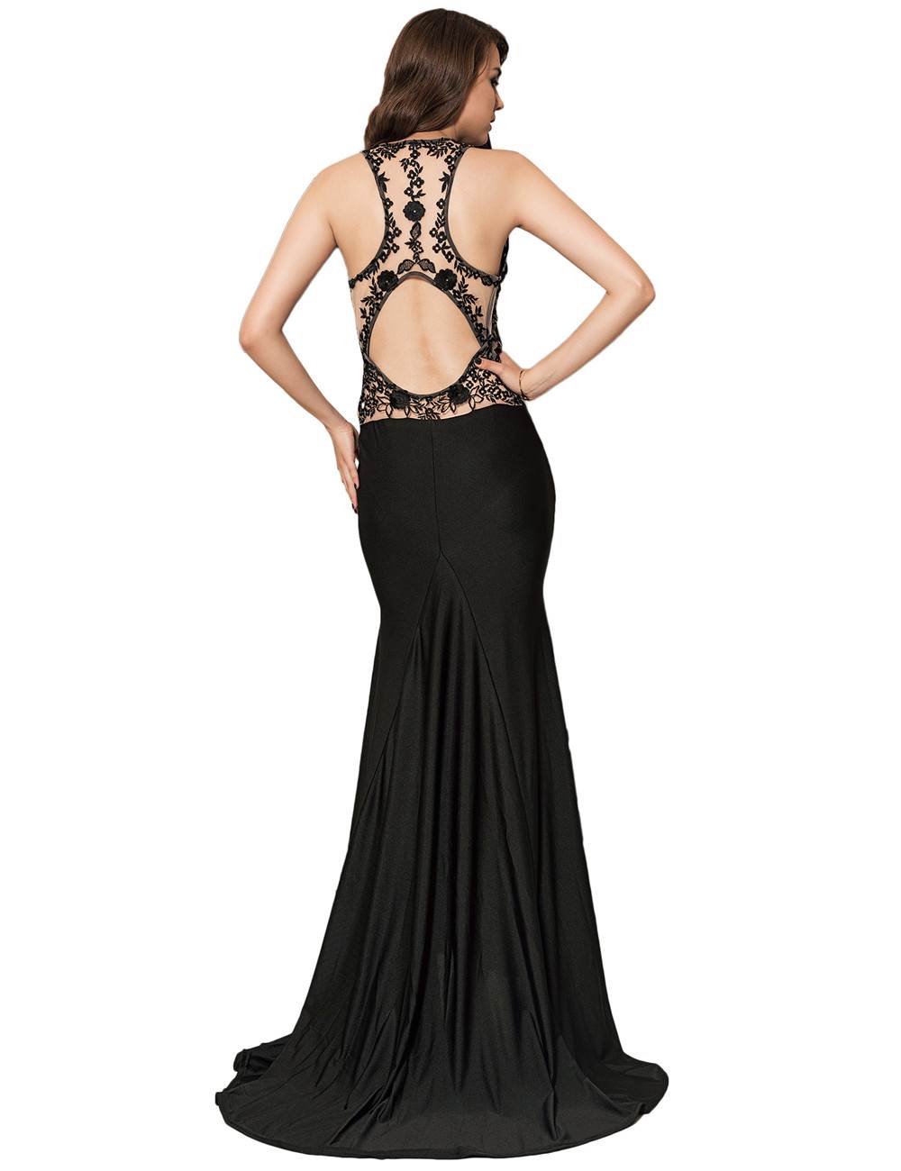 High Neck Mermaid Tail Embroidered Formal Maxi Evening Dress