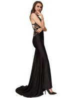 Load image into Gallery viewer, High Neck Mermaid Tail Embroidered Formal Maxi Evening Dress
