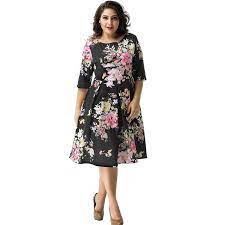 Plus Size Black Floral Evening Dress with 3/4 Sleeves by Rachael K