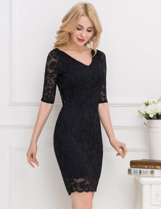 Plus Size Blue Lace Overlay Dress - Knee-Length Dress by Rachael K