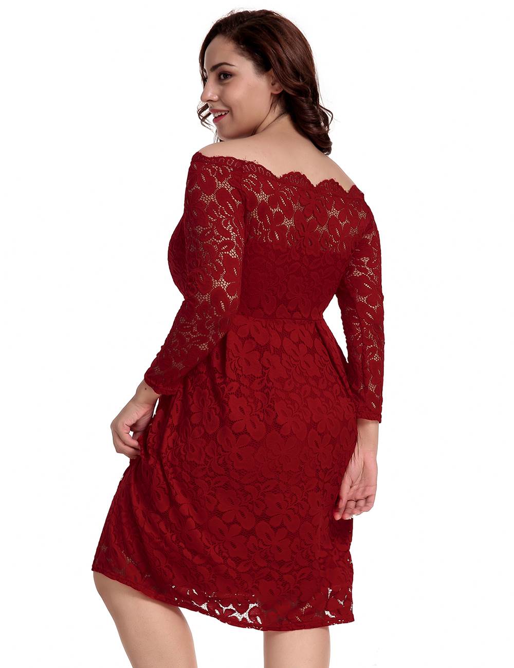 Plus Size Dark Red Dress with Flattering Off-Shoulder Neckline - Rachael K