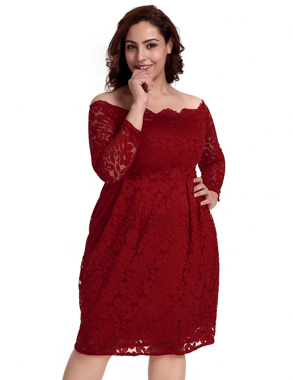 Plus Size Dark Red Off-Shoulder Dress for Evening Events by Rachael K
