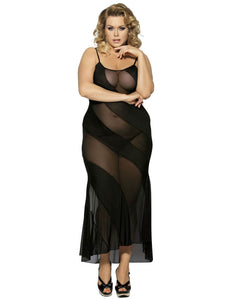 Maxi Length black mesh panelled Lingerie Gown
