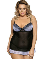 Load image into Gallery viewer, Black Polka-Dot Mini Babydoll Chemise Lingerie Set
