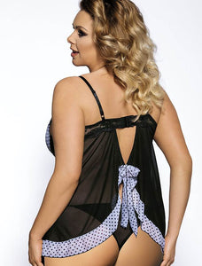 Black Polka-Dot Mini Babydoll Chemise Lingerie Set
