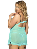 Load image into Gallery viewer, Burlesque in Polka: Plus Size Sheer Lace Chemise with Garter
