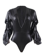 Load image into Gallery viewer, Empower Your Edge: Black Wet-Look Leather Teddy
