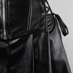 Load image into Gallery viewer, Luxurious Faux Leather Lingerie Set: Zip-Up Corset with Matching Mini Skirt.

