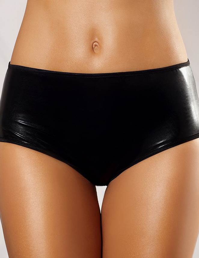 Plus Size Faux Leather Panty with Gold Chain Waist - Front View - Rachael K