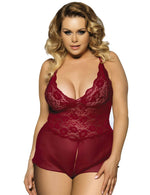Load image into Gallery viewer, Wine-Colored Open Crotch Teddy with Adjustable Straps and Luxurious Fabric, Plus Size Lingerie
