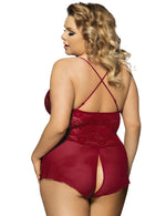 Load image into Gallery viewer, Open Crotch Teddy, Wine Lingerie, Sexy Lingerie, Plus Size Lingerie, Romantic Lingerie

