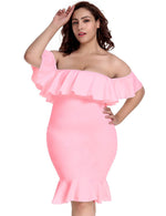 Load image into Gallery viewer, Rachael K: Pink Dress - Off-Shoulder, Ruffled, Knee-Length
