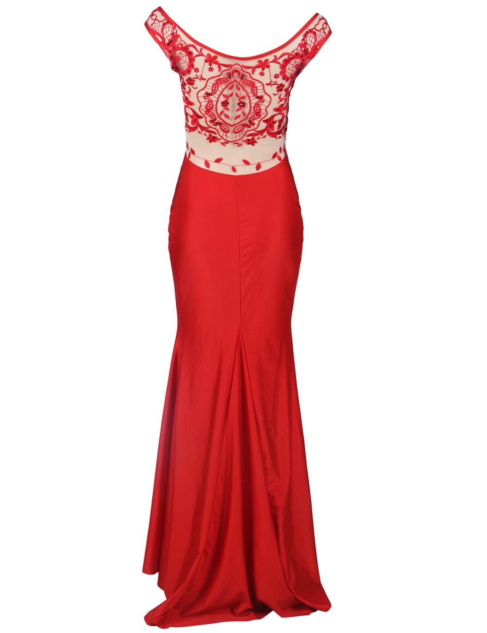 Red Embroidered Off-the-Shoulder Maxi Dress - Elegant Formal Dress by Rachael K