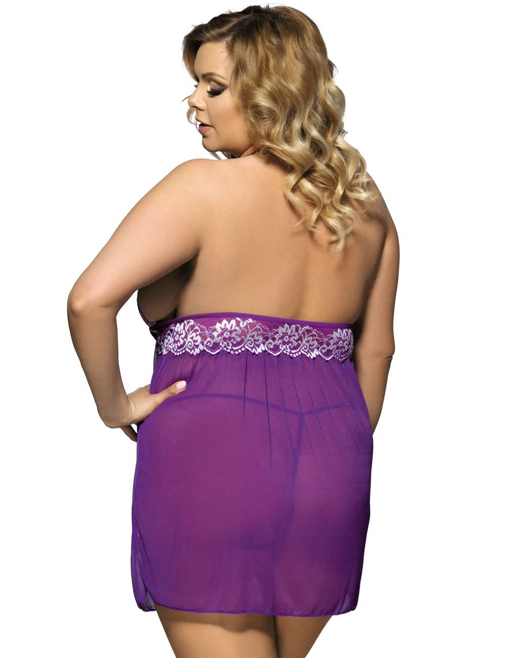 Romantic plus size lingerie set with lace chemise and panty in multiple colors