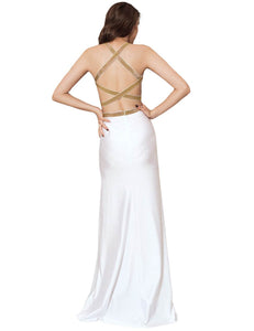 Shop Now: Elegant White Maxi Skirt with Gold Accents by Rachael K