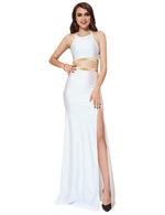 Load image into Gallery viewer, White Maxi Skirt with Gold Detailing - Formal Dress by Rachael K

